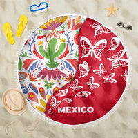 Mexico Christmas Beach Blanket with Butterfly Cactus and Colorful Floral Folk Art - Wonder Print Shop