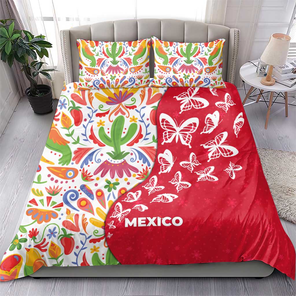 Mexico Christmas Bedding Set with Butterfly Cactus and Colorful Floral Folk Art - Wonder Print Shop