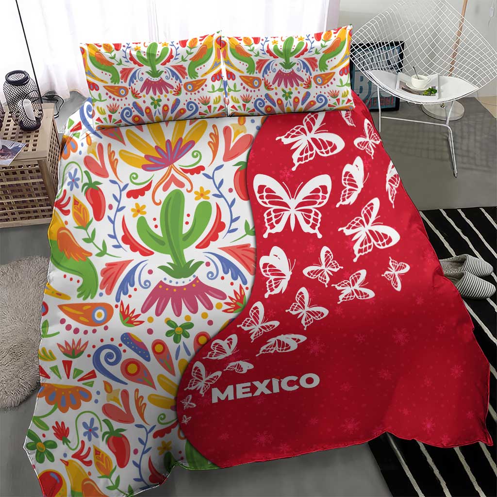 Mexico Christmas Bedding Set with Butterfly Cactus and Colorful Floral Folk Art - Wonder Print Shop