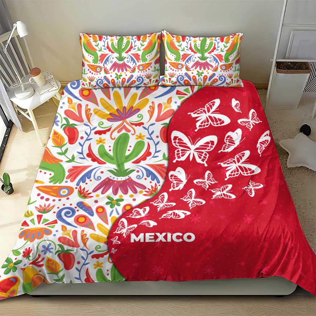 Mexico Christmas Bedding Set with Butterfly Cactus and Colorful Floral Folk Art - Wonder Print Shop