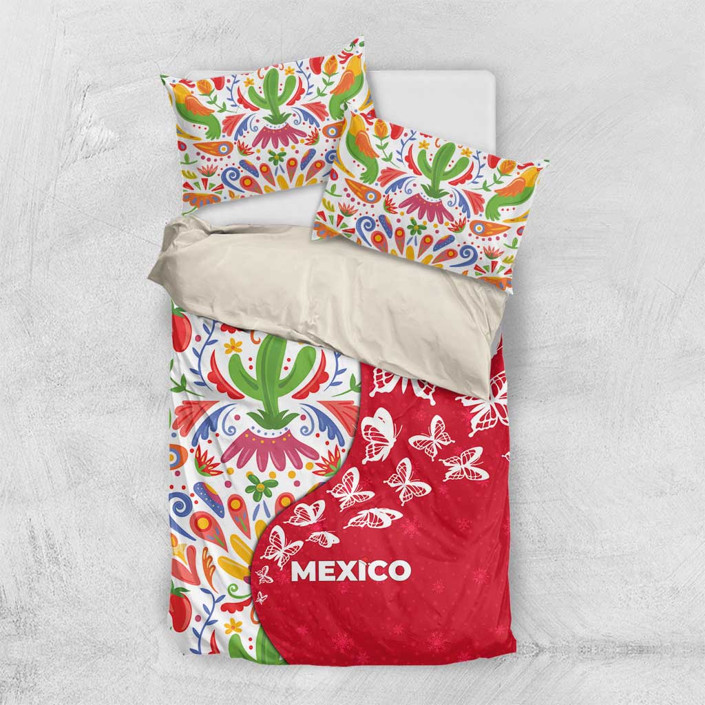 Mexico Christmas Bedding Set with Butterfly Cactus and Colorful Floral Folk Art - Wonder Print Shop
