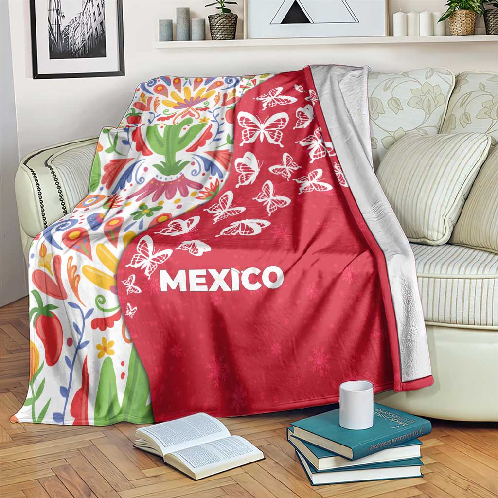 Mexico Christmas Blanket with Butterfly Cactus and Colorful Floral Folk Art - Wonder Print Shop