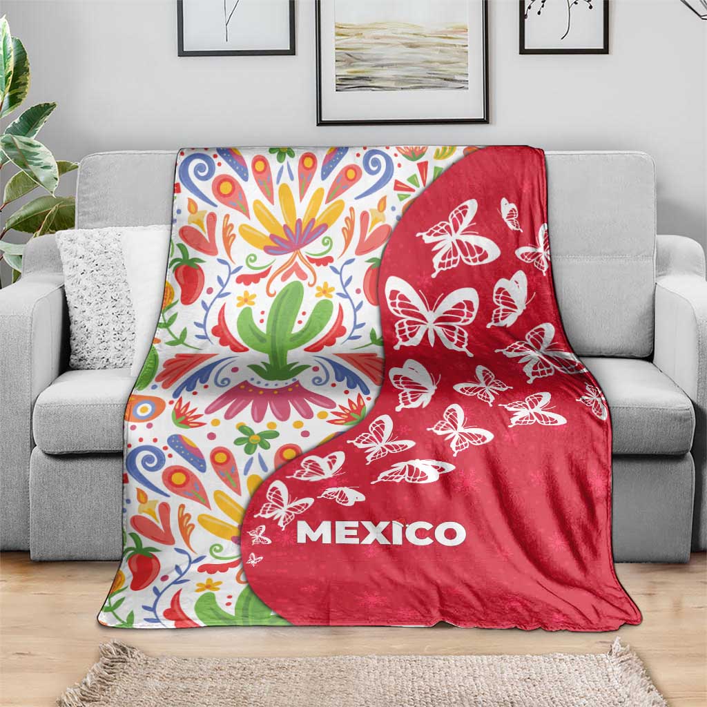 Mexico Christmas Blanket with Butterfly Cactus and Colorful Floral Folk Art - Wonder Print Shop