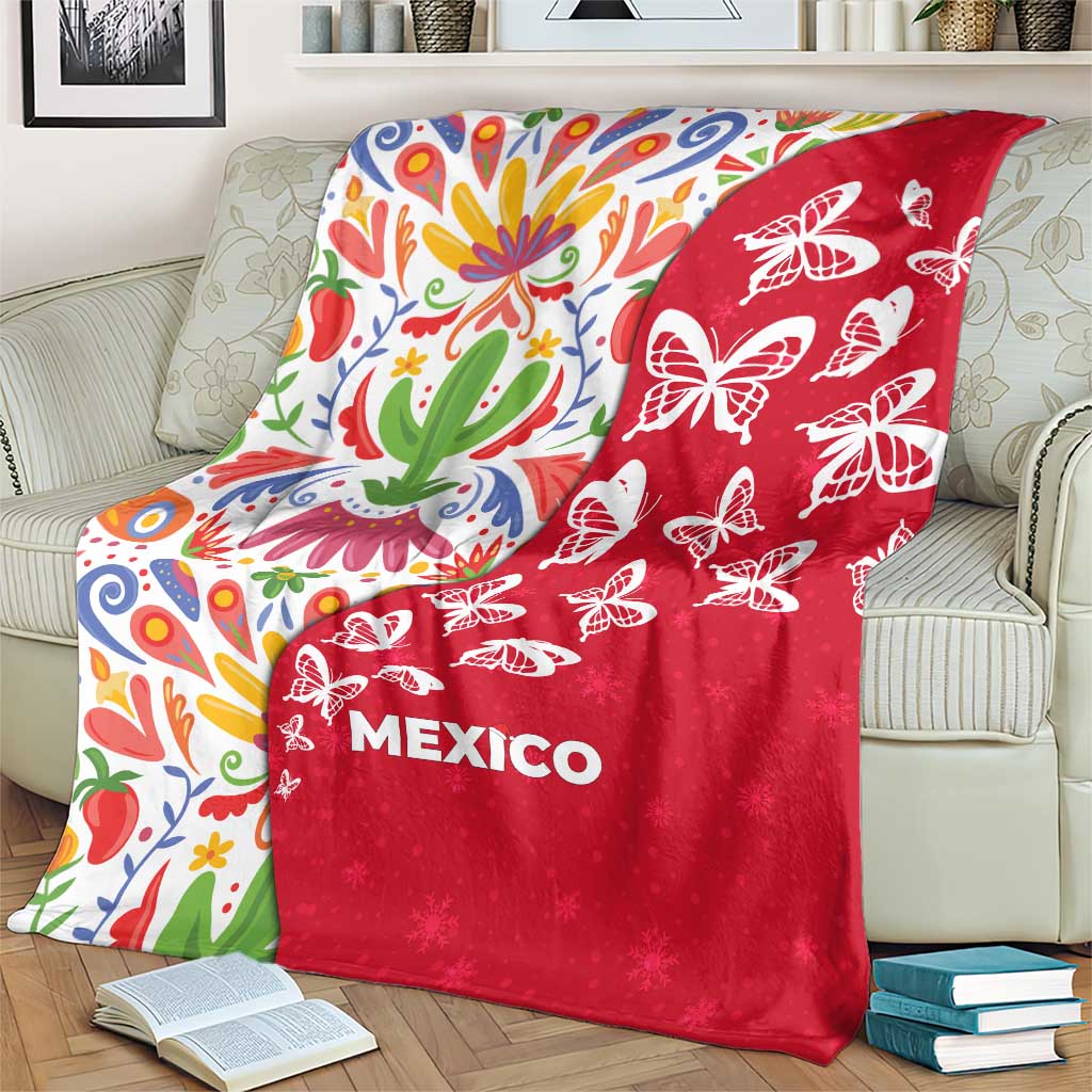 Mexico Christmas Blanket with Butterfly Cactus and Colorful Floral Folk Art - Wonder Print Shop