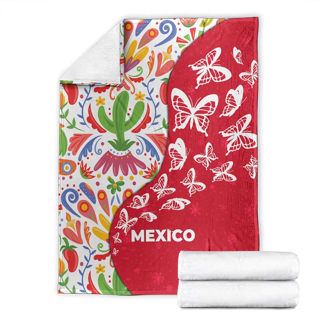 Mexico Christmas Blanket with Butterfly Cactus and Colorful Floral Folk Art - Wonder Print Shop