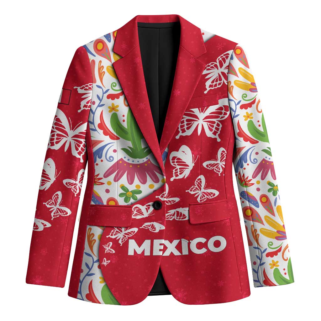 Mexico Christmas Blazer with Butterfly Cactus and Colorful Floral Folk Art - Wonder Print Shop