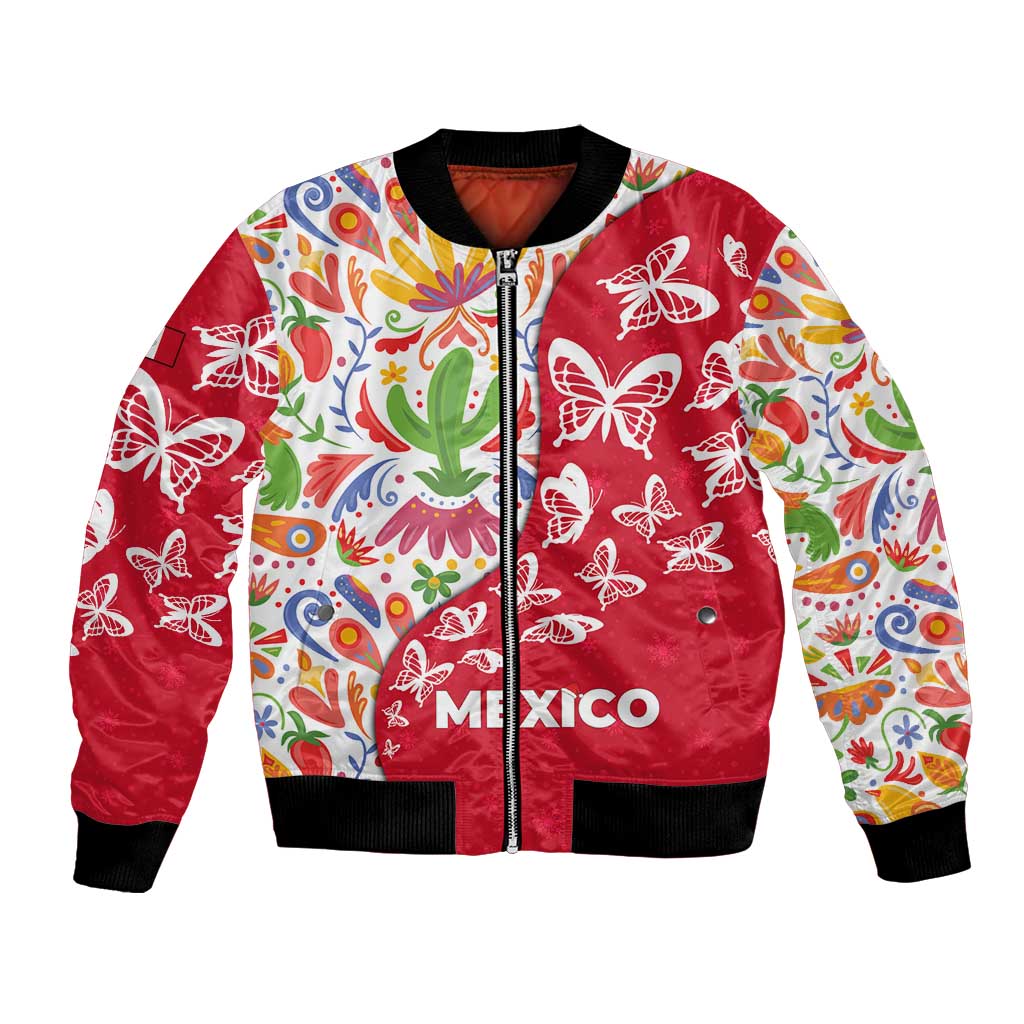 Mexico Christmas Bomber Jacket with Butterfly Cactus and Colorful Floral Folk Art - Wonder Print Shop