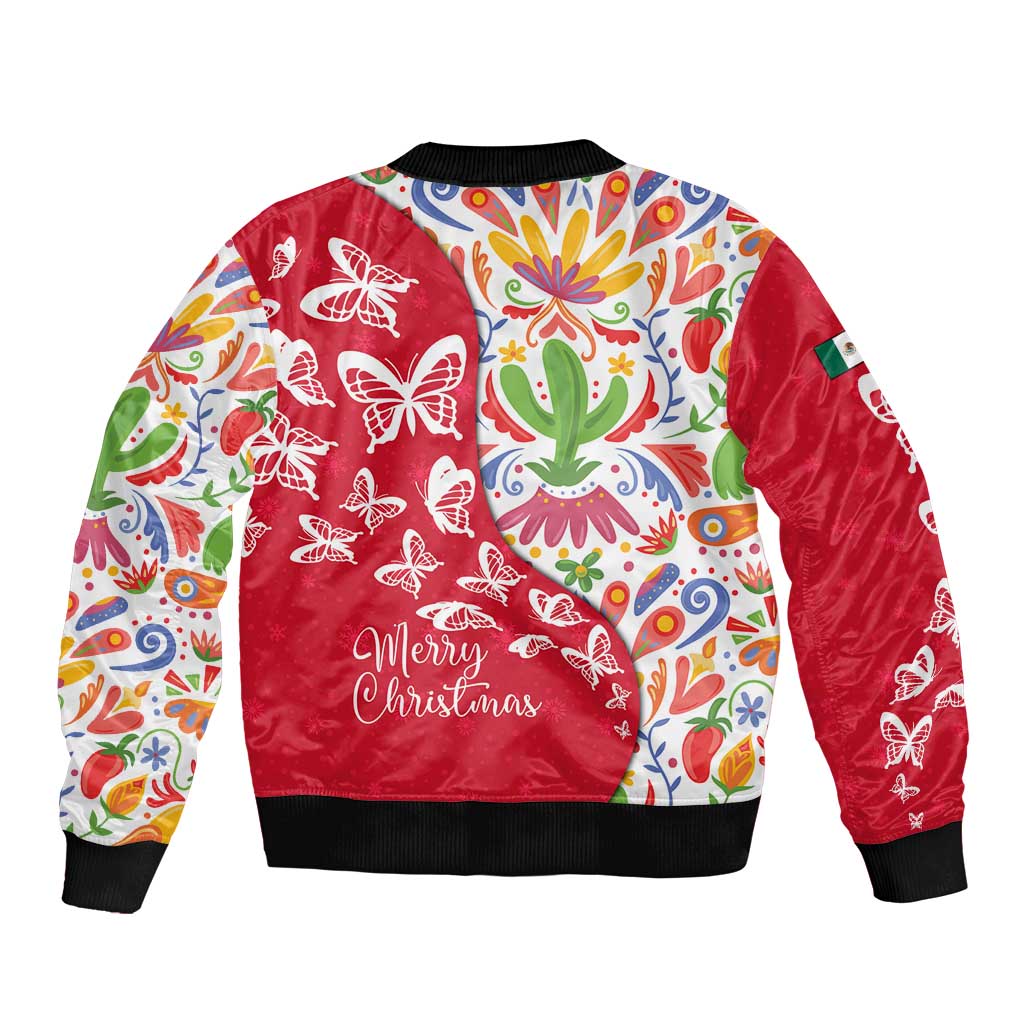 Mexico Christmas Bomber Jacket with Butterfly Cactus and Colorful Floral Folk Art - Wonder Print Shop