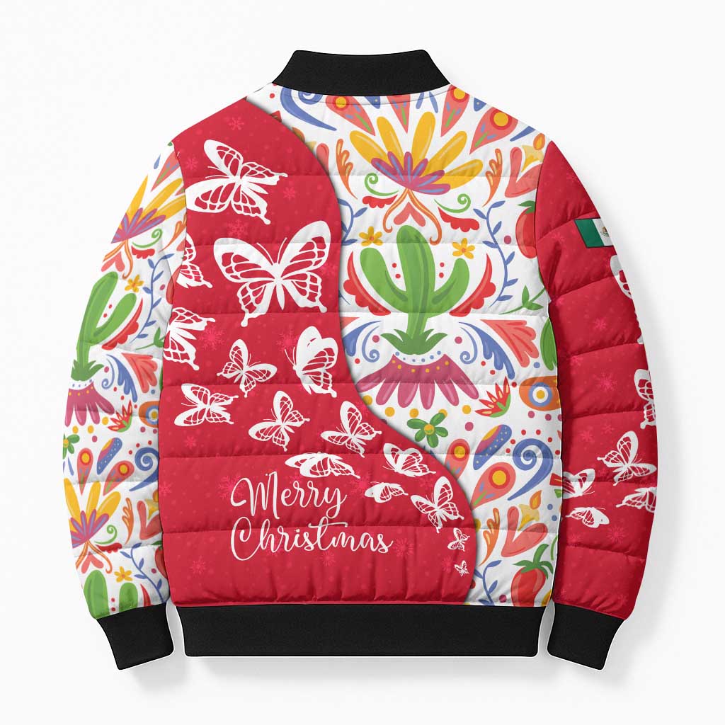 Mexico Christmas Bomber Puffer Jacket with Butterfly Cactus and Colorful Floral Folk Art - Wonder Print Shop