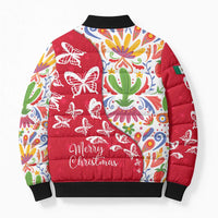 Mexico Christmas Bomber Puffer Jacket with Butterfly Cactus and Colorful Floral Folk Art - Wonder Print Shop