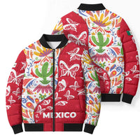 Mexico Christmas Bomber Puffer Jacket with Butterfly Cactus and Colorful Floral Folk Art - Wonder Print Shop