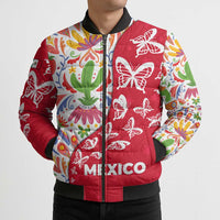 Mexico Christmas Bomber Puffer Jacket with Butterfly Cactus and Colorful Floral Folk Art - Wonder Print Shop