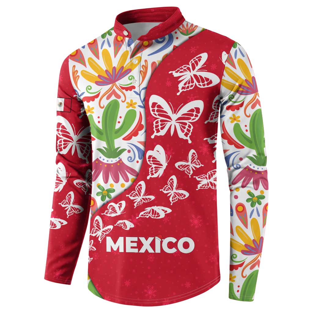 Mexico Christmas Button Sweatshirt with Butterfly Cactus and Colorful Floral Folk Art - Wonder Print Shop