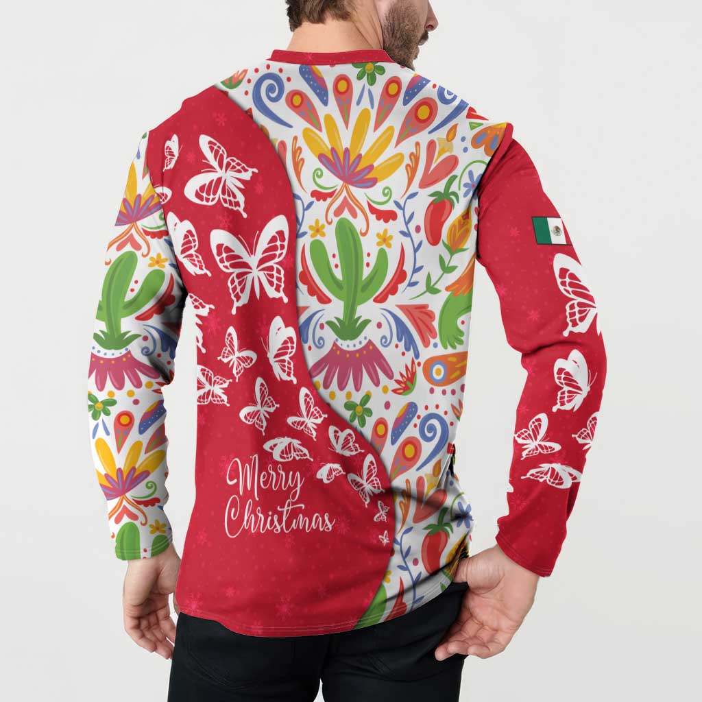 Mexico Christmas Button Sweatshirt with Butterfly Cactus and Colorful Floral Folk Art - Wonder Print Shop