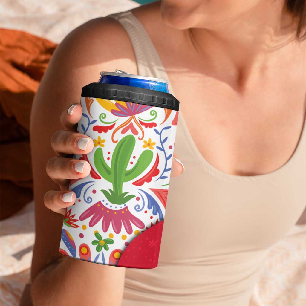 Mexico Christmas 4 in 1 Can Cooler Tumbler with Butterfly Cactus and Colorful Floral Folk Art - Wonder Print Shop