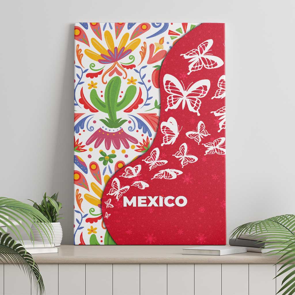 Mexico Christmas Canvas Wall Art with Butterfly Cactus and Colorful Floral Folk Art - Wonder Print Shop