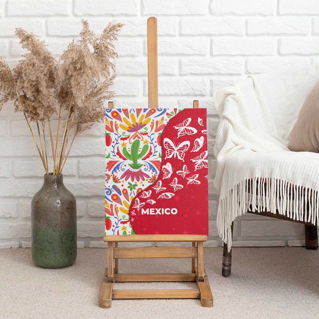 Mexico Christmas Canvas Wall Art with Butterfly Cactus and Colorful Floral Folk Art - Wonder Print Shop