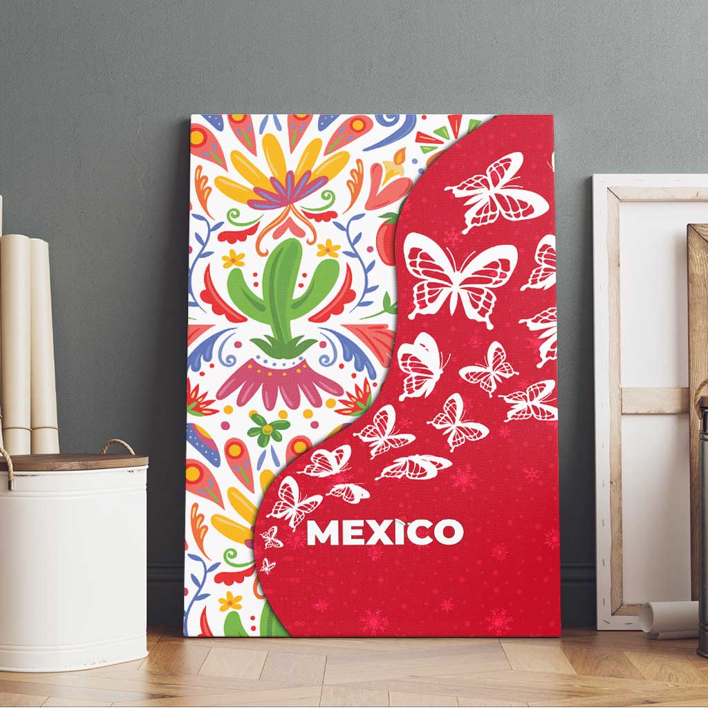 Mexico Christmas Canvas Wall Art with Butterfly Cactus and Colorful Floral Folk Art - Wonder Print Shop