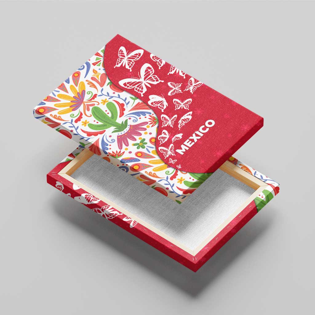 Mexico Christmas Canvas Wall Art with Butterfly Cactus and Colorful Floral Folk Art - Wonder Print Shop