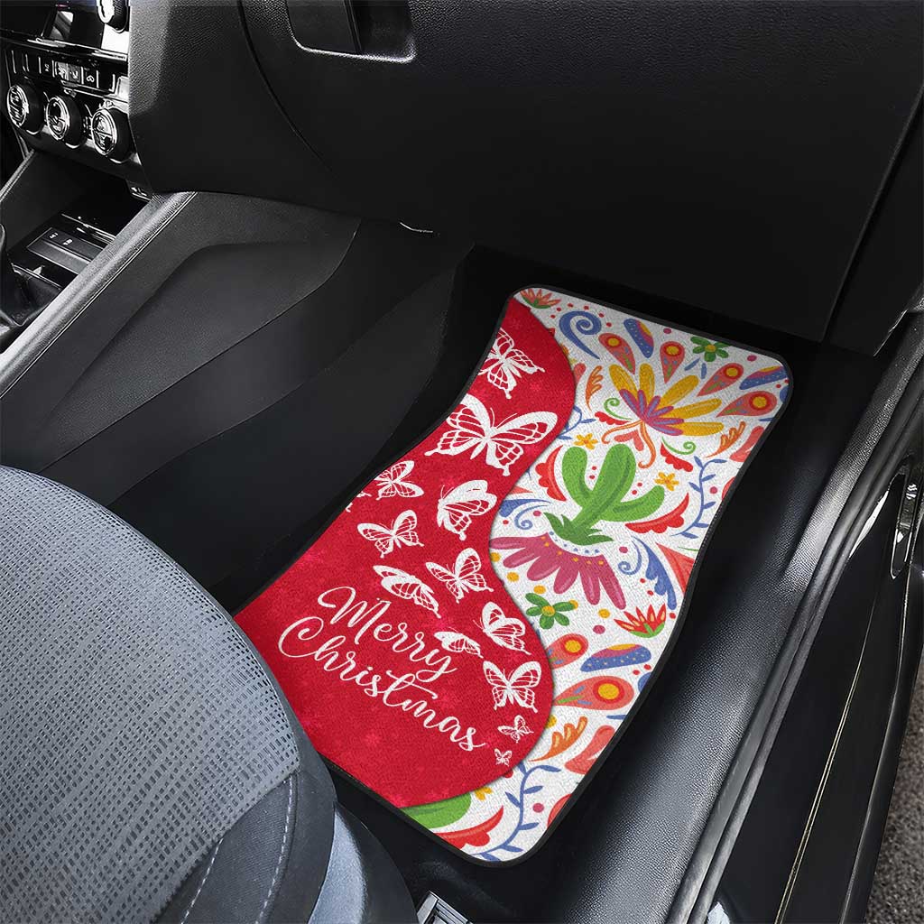 Mexico Christmas Car Mats with Butterfly Cactus and Colorful Floral Folk Art - Wonder Print Shop