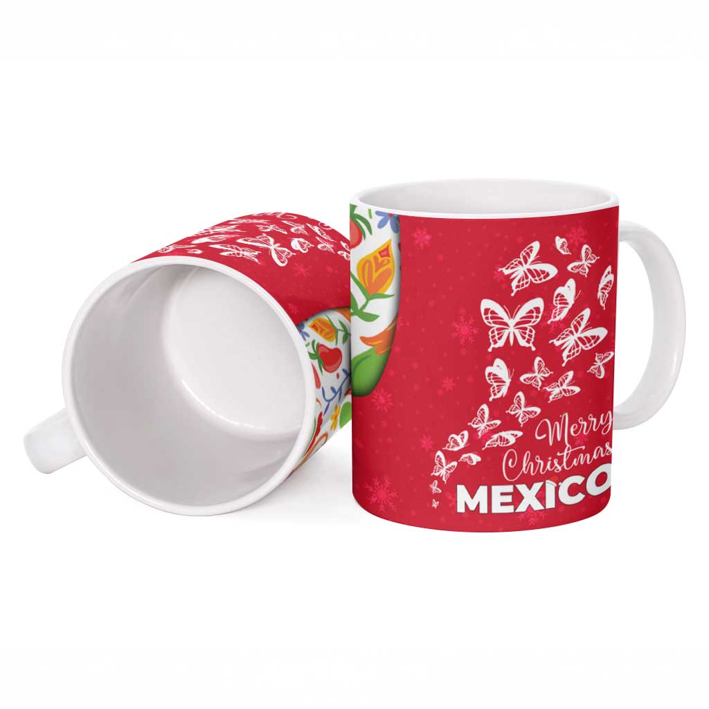 Mexico Christmas Ceramic Mug with Butterfly Cactus and Colorful Floral Folk Art - Wonder Print Shop