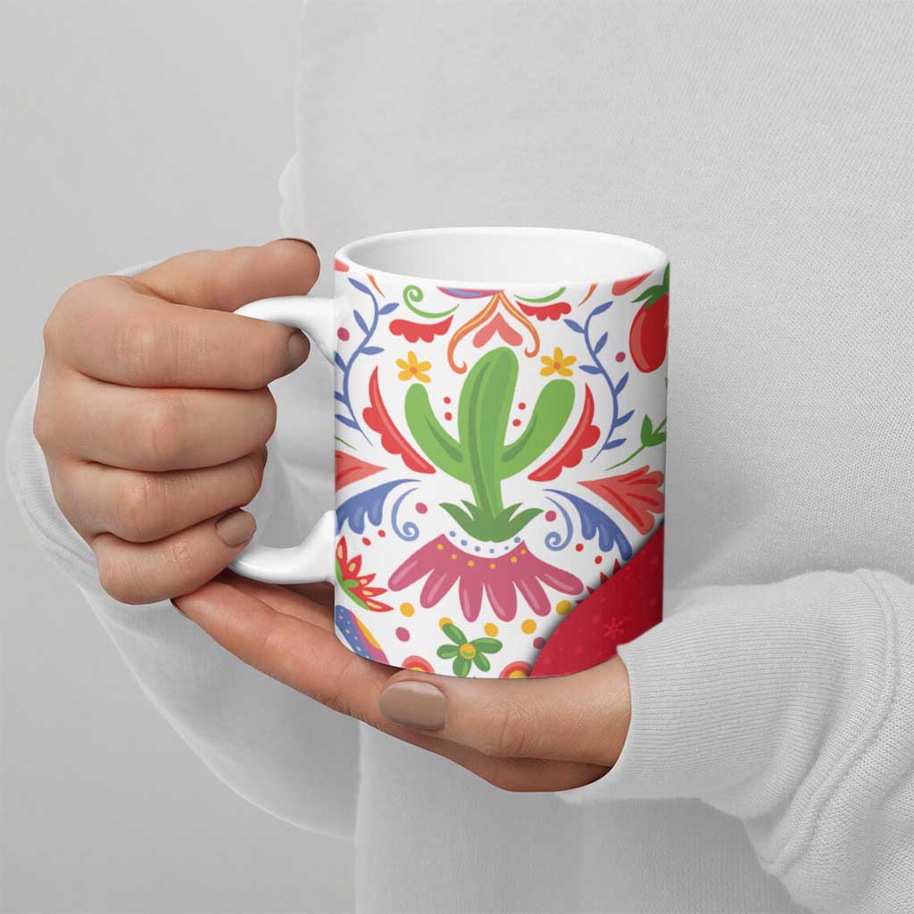 Mexico Christmas Ceramic Mug with Butterfly Cactus and Colorful Floral Folk Art - Wonder Print Shop