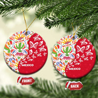 Mexico Christmas Ceramic Ornament with Butterfly Cactus and Colorful Floral Folk Art - Wonder Print Shop