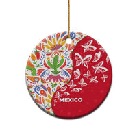 Mexico Christmas Ceramic Ornament with Butterfly Cactus and Colorful Floral Folk Art - Wonder Print Shop