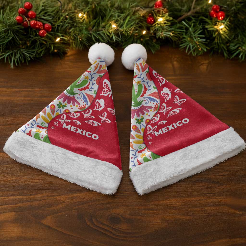 Mexico Christmas Santa Hat with Butterfly Cactus and Colorful Floral Folk Art - Wonder Print Shop