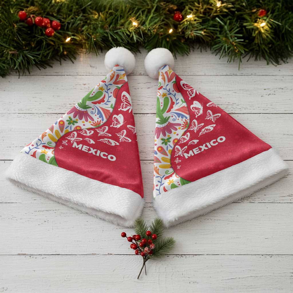Mexico Christmas Santa Hat with Butterfly Cactus and Colorful Floral Folk Art - Wonder Print Shop