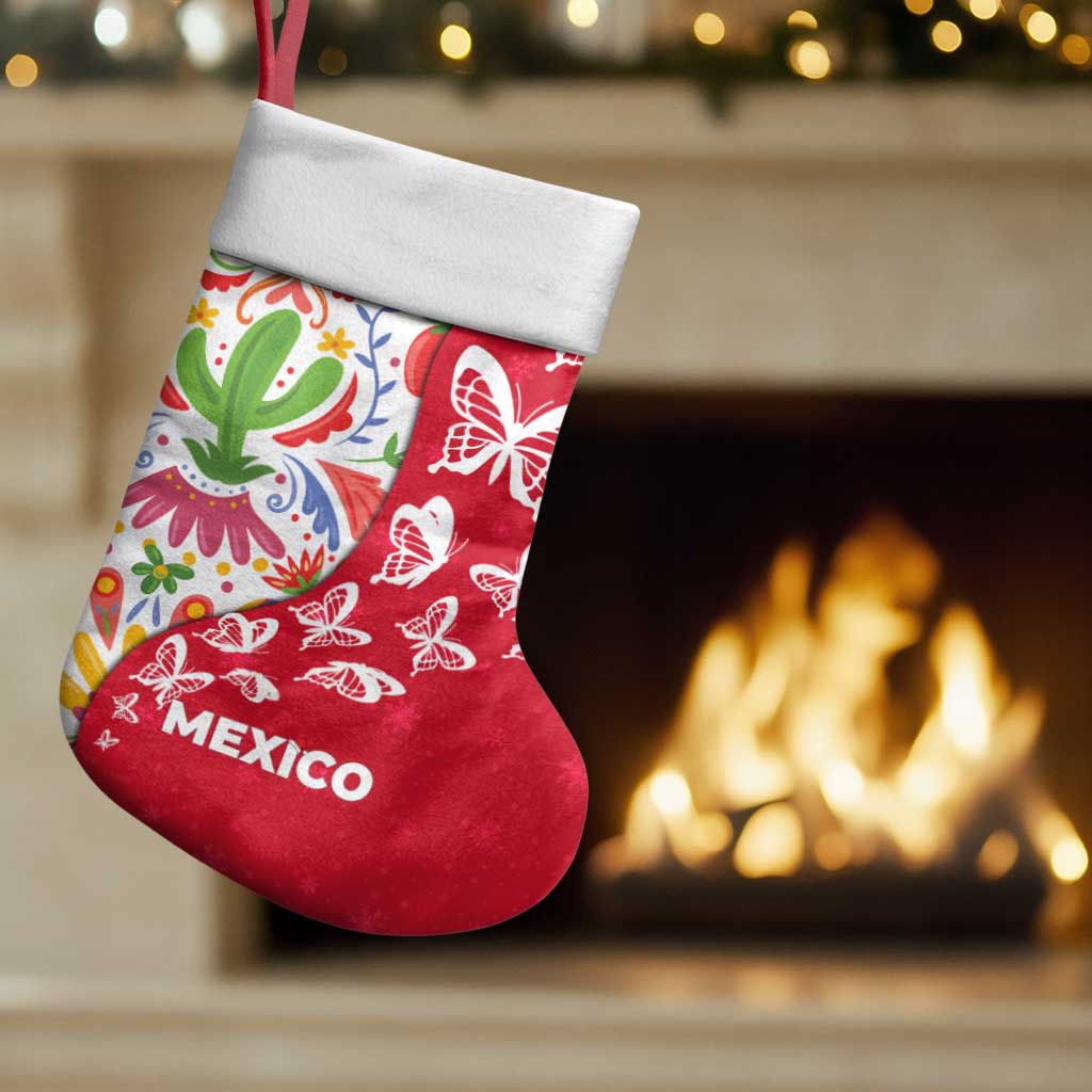 Mexico Christmas Stocking with Butterfly Cactus and Colorful Floral Folk Art - Wonder Print Shop