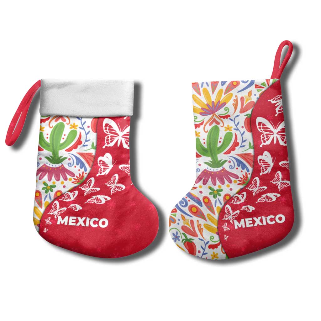 Mexico Christmas Stocking with Butterfly Cactus and Colorful Floral Folk Art - Wonder Print Shop