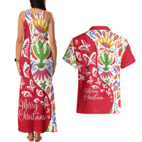 Mexico Christmas Couples Matching Tank Maxi Dress and Hawaiian Shirt with Butterfly Cactus and Colorful Floral Folk Art - Wonder Print Shop