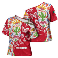 Mexico Christmas Cross Shoulder Shirt with Butterfly Cactus and Colorful Floral Folk Art - Wonder Print Shop
