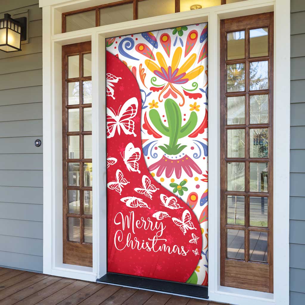 Mexico Christmas Door Cover with Butterfly Cactus and Colorful Floral Folk Art - Wonder Print Shop