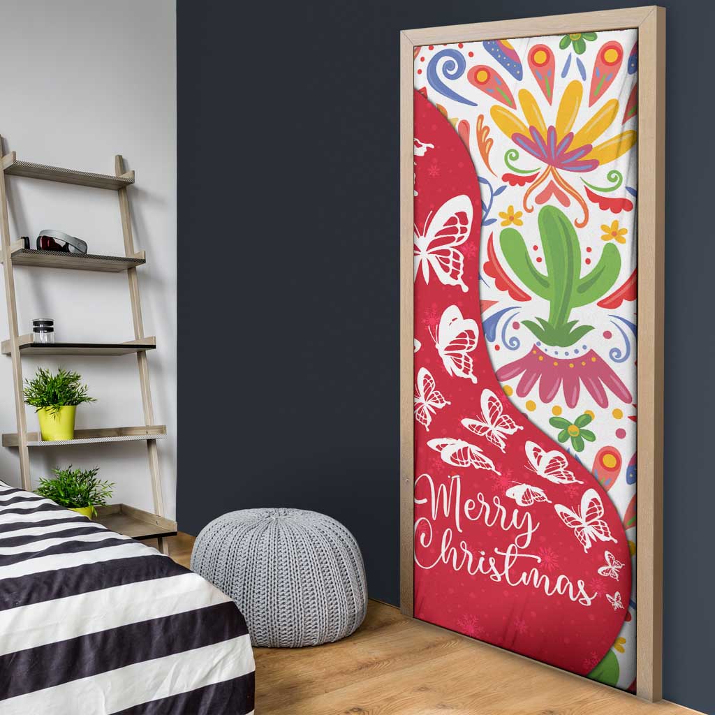 Mexico Christmas Door Cover with Butterfly Cactus and Colorful Floral Folk Art - Wonder Print Shop