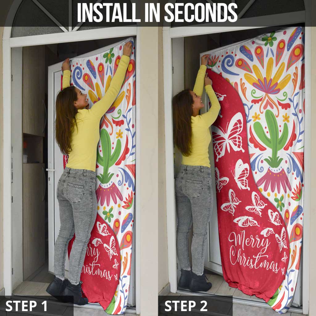 Mexico Christmas Door Cover with Butterfly Cactus and Colorful Floral Folk Art - Wonder Print Shop