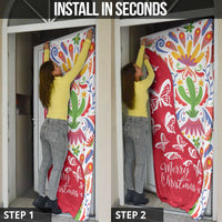 Mexico Christmas Door Cover with Butterfly Cactus and Colorful Floral Folk Art - Wonder Print Shop