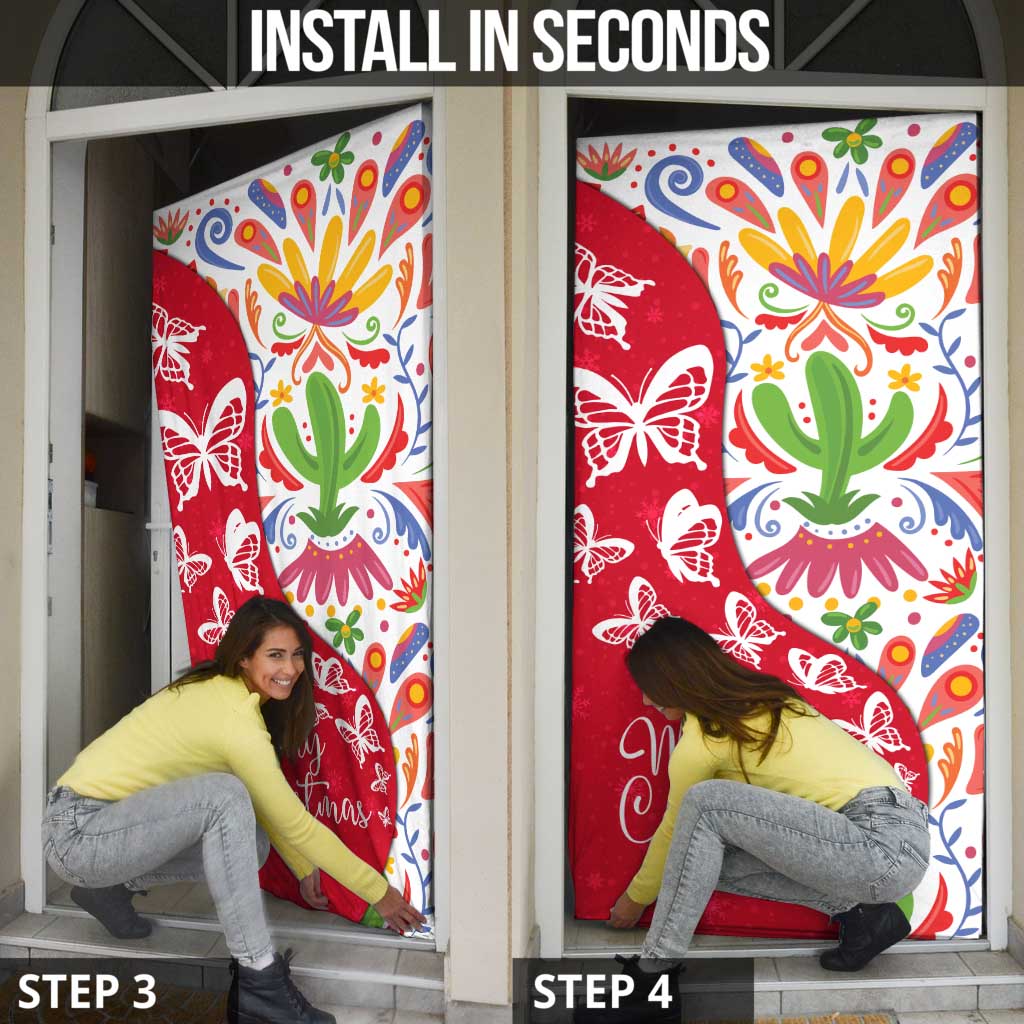 Mexico Christmas Door Cover with Butterfly Cactus and Colorful Floral Folk Art - Wonder Print Shop