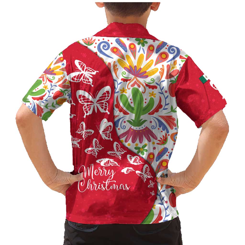 Mexico Christmas Family Matching Mermaid Dress and Hawaiian Shirt with Butterfly Cactus and Colorful Floral Folk Art - Wonder Print Shop