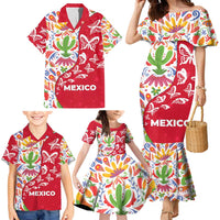 Mexico Christmas Family Matching Mermaid Dress and Hawaiian Shirt with Butterfly Cactus and Colorful Floral Folk Art - Wonder Print Shop