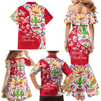 Mexico Christmas Family Matching Mermaid Dress and Hawaiian Shirt with Butterfly Cactus and Colorful Floral Folk Art - Wonder Print Shop