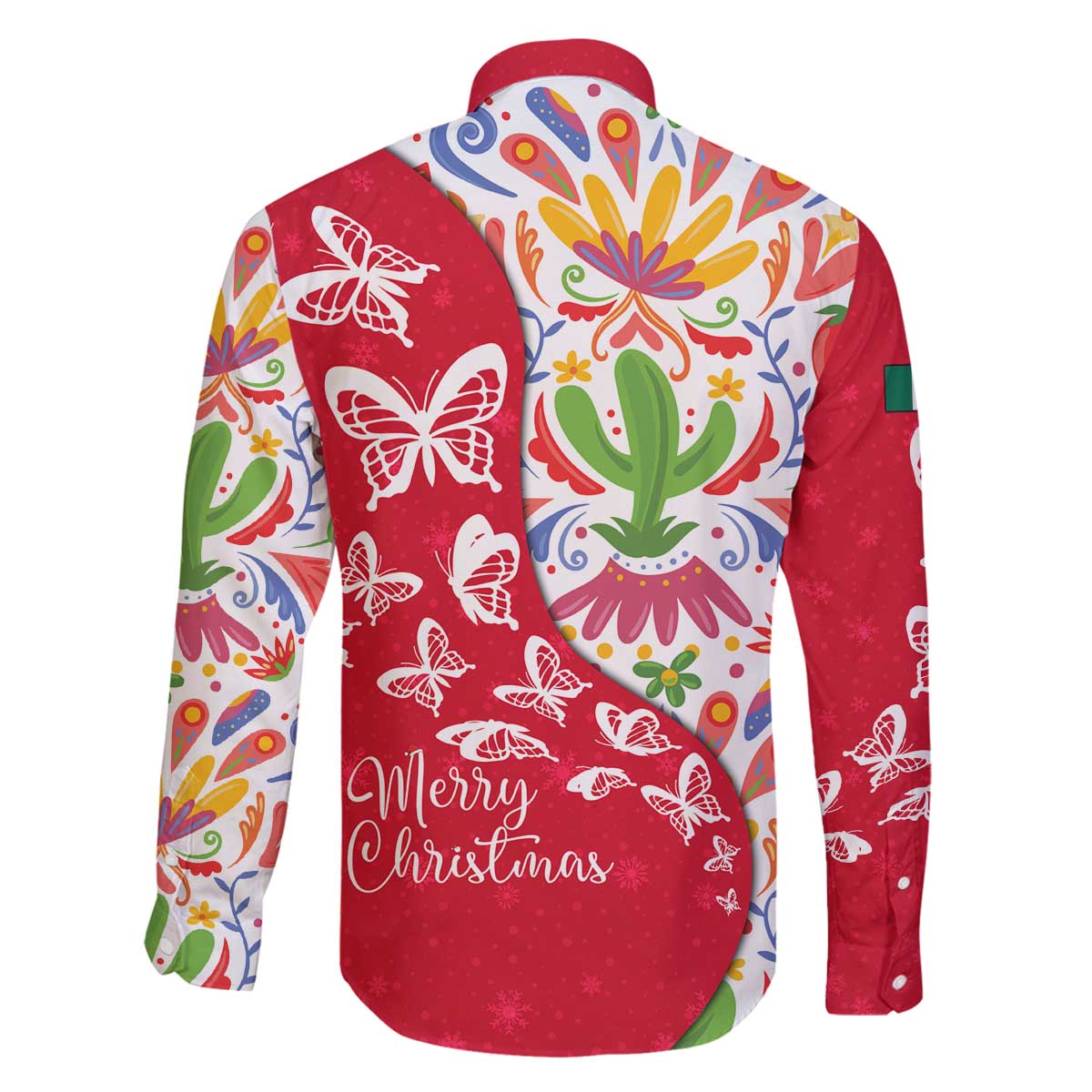Mexico Christmas Family Matching Off The Shoulder Long Sleeve Dress and Hawaiian Shirt with Butterfly Cactus and Colorful Floral Folk Art - Wonder Print Shop