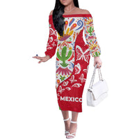 Mexico Christmas Family Matching Off The Shoulder Long Sleeve Dress and Hawaiian Shirt with Butterfly Cactus and Colorful Floral Folk Art - Wonder Print Shop