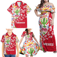 Mexico Christmas Family Matching Off Shoulder Maxi Dress and Hawaiian Shirt with Butterfly Cactus and Colorful Floral Folk Art - Wonder Print Shop