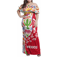 Mexico Christmas Family Matching Off Shoulder Maxi Dress and Hawaiian Shirt with Butterfly Cactus and Colorful Floral Folk Art - Wonder Print Shop