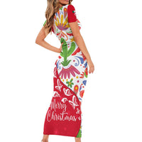 Mexico Christmas Family Matching Short Sleeve Bodycon Dress and Hawaiian Shirt with Butterfly Cactus and Colorful Floral Folk Art - Wonder Print Shop