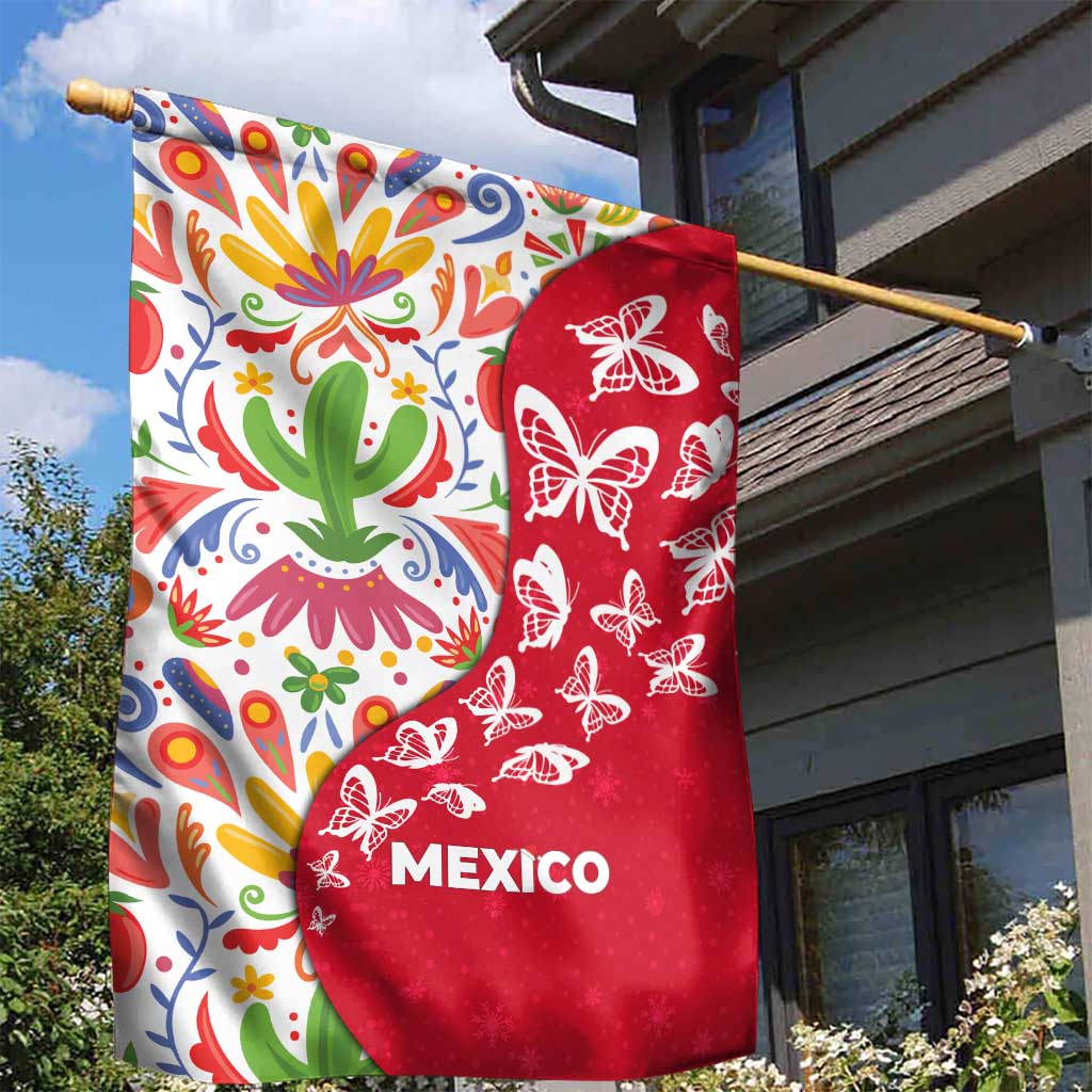 Mexico Christmas Garden Flag with Butterfly Cactus and Colorful Floral Folk Art - Wonder Print Shop