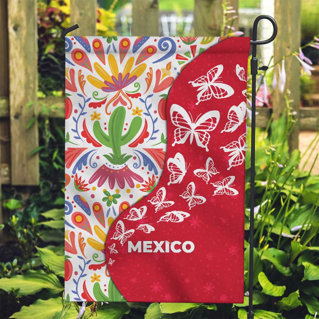 Mexico Christmas Garden Flag with Butterfly Cactus and Colorful Floral Folk Art - Wonder Print Shop