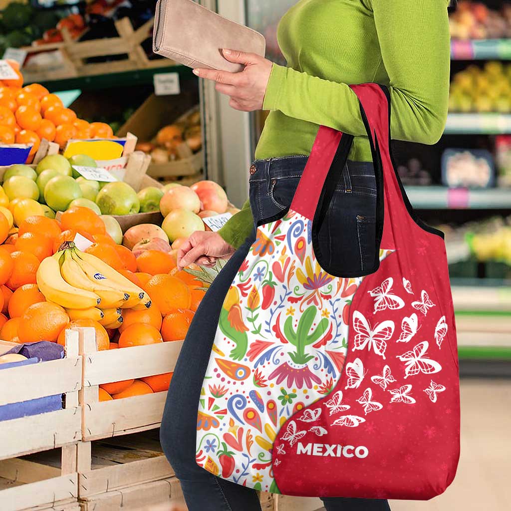 Mexico Christmas Grocery Bag with Butterfly Cactus and Colorful Floral Folk Art - Wonder Print Shop